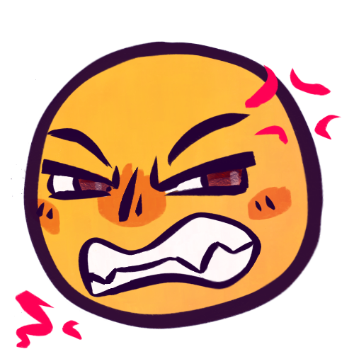  A very angry yellow emoji. They glare off to the right with their eyes narrowed and teeth grit.